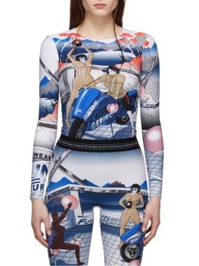 Marine Serre x Helene Jeudy graphic long sleeve top in size M